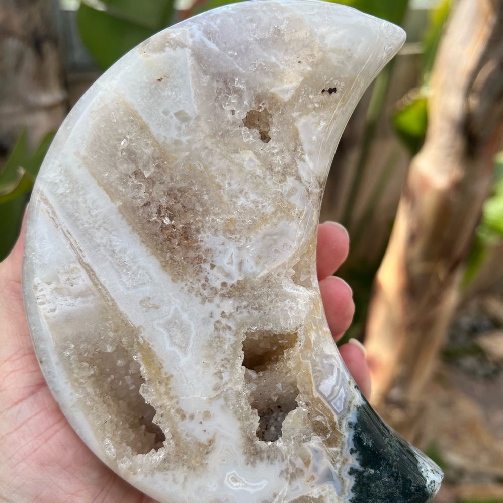 Quartz Crystal with Jasper and Calcite Druzy moon.